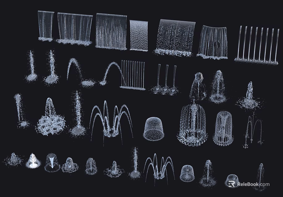 3D Wireframe Fountain Design Models Featuring Various Shapes and Structures 3d model