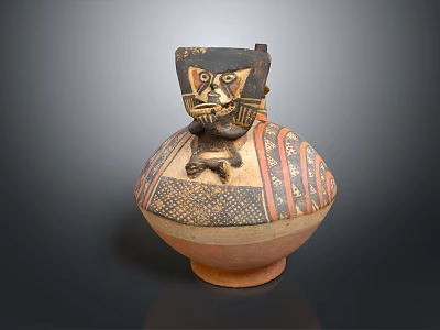Ancient Clay Jar With Carved Human Figure And Geometric Patterns 3d model