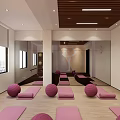 Spacious Yoga Studio With Bright Windows Pink Mats Exercise Balls And Mirror Walls