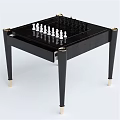 Elegant Sports Equipment Chess Table With Black Glass Top Gold Accented Legs And Chess Pieces