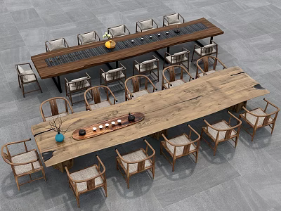 Elegant Solid Wood Tea Table and Chairs with Traditional Tea Accessories Decoration 3d model