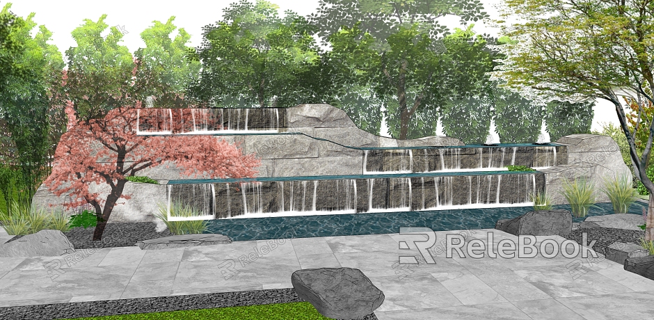 New Chinese style landscape sketch falling water landscape wall residential district landscape wall entrance waterscape landscape wall model