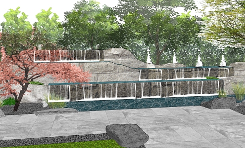 New Chinese style landscape sketch falling water landscape wall residential district landscape wall entrance waterscape landscape wall 3d model