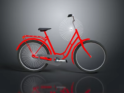 Red Modern Bicycle With Unique Radial Spoke Wheels And Reflective Surface 3d model