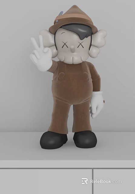 Cartoon Character Decorative Ornament Set With Brown Overalls White Gloves And Waving Hand 3d model 