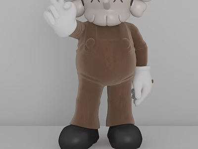 Cartoon Character Decorative Ornament Set With Brown Overalls White Gloves And Waving Hand 3d model
