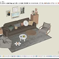 Cozy Green Brown Sofa and Coffee Table Set with Decorative Paintings Side Chair and Gray Wall