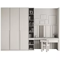 Modern Desk Interior With White Cabinets Bookshelf White Chair And Decorative Paintings
