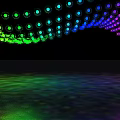 Colorful Wavy LED Lights Display With Rainbow Colors And Floor Reflection