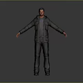 Male Game and Movie Character Wearing Green Jacket Blue Jeans Graphic T-Shirt with Arms Outstretched