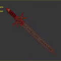Ornate Fantasy Sword With Brown Hilt Red Gemstones And Carved Blade