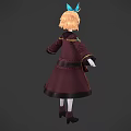 Game Movie Character With Blonde Hair Blue Bow Dark Coat White Stockings And Black Boots