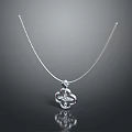 Elegant Silver Four Leaf Clover Pendant Necklace With Shiny Gemstone Design 3d model