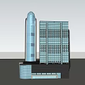 Modern Office Building With Two Connected Glass Curtain Wall Structures And Dome Top 3d model