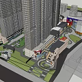 Modern Urban Plaza Landscape Design With High Rise Buildings Green Space And Pedestrian Walkways