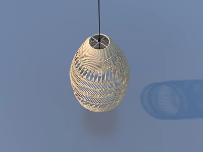 Light Colored Oval Pendant Light With Intricate Woven Pattern And Shadow 3d model
