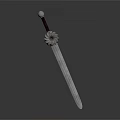 Ancient Metal Sword With Decorative Hilt Engraved Blade And Reflective Surface On Gray Background