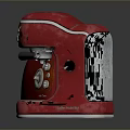 Red Kitchen Countertop Mixer And Toaster Appliances With Metallic Finish Design