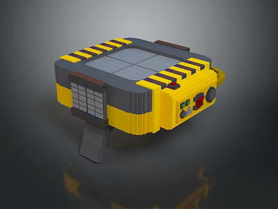 Lego Style Yellow And Gray Weapon Device With Stripes Panels And Control Buttons 3d model