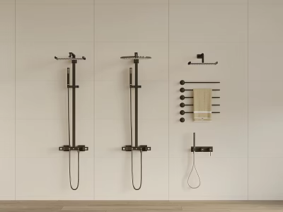 Modern Black Wall Mounted Shower System With Handheld Sprayer And Bathroom Accessories 3d model
