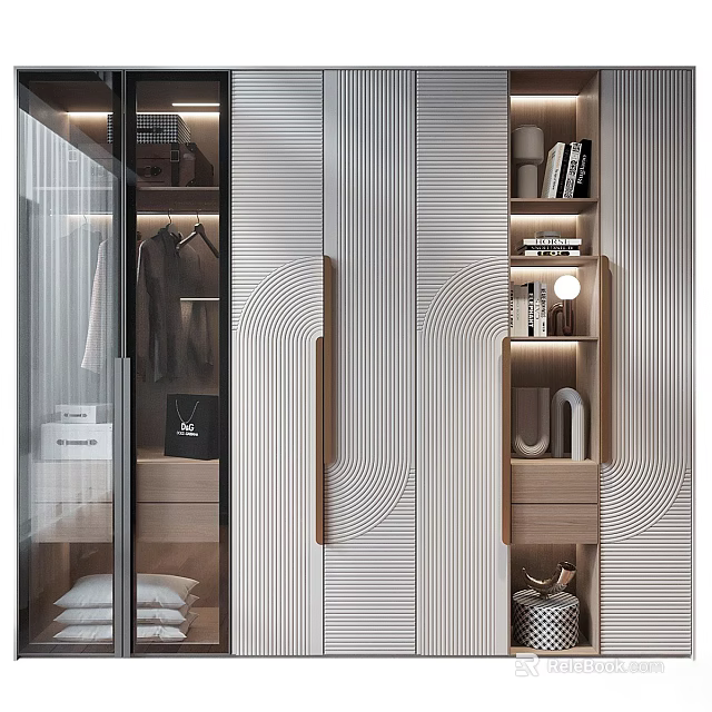 Modern Luxury Bookcase with LED Lighting Glass Doors Wooden Shelves and Sleek Design 3d model 