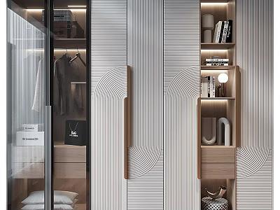 Modern Luxury Bookcase with LED Lighting Glass Doors Wooden Shelves and Sleek Design 3d model