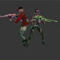 Two Women In Red And Blue Tactical Outfits Holding Rifles As Game Characters