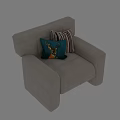Light Gray Single Sofa With Blue Deer Pattern And Striped Pillows Modern Design 3d model
