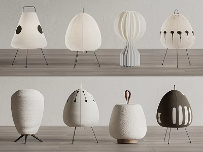 Akari and paper table lamp combination 3d model