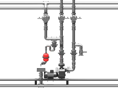 Industrial Equipment Piping System Featuring Metal Valves Red Component And Pumps 3d model