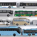 Various Colored Buses Including City Transit And Tourist Coach Models