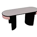 Modern Stylish Dressing Table With Black Frame Pink Red Accents And Curved Top Design