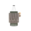 Layered Green and Beige Chandelier with Tassel Fringe for Interior Decor