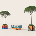 Colorful Outdoor Chair Design Between Two Potted Trees Modern Setup
