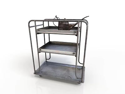 Vintage Metal Three Tier Utility Cart With Rustic Watering Can 3d model