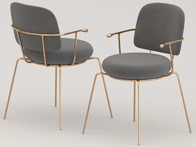 Modern Gray Accent Chairs With Gold Metal Frame And Armrests For Living Room 3d model