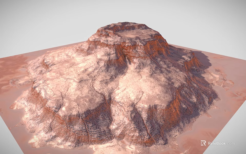 Stunning Scenic Red Rocky Mountain With Distinct Rock Layers And Textures On Flat Red Ground 3d model 