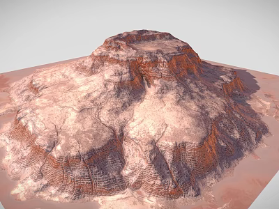 Stunning Scenic Red Rocky Mountain With Distinct Rock Layers And Textures On Flat Red Ground 3d model