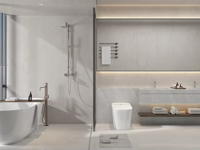 Modern Bathroom Interior With Bathtub Shower Smart Toilet Double Vanity And Marble Countertop 3d model