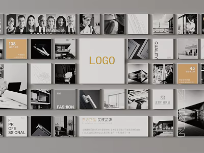 Creative Photo Wall Display With People Architectural Photos Fashion Elements Logo And Stationery 3d model