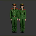 Two Individuals In Green Military Uniforms With Red Shoulder Patches And Caps