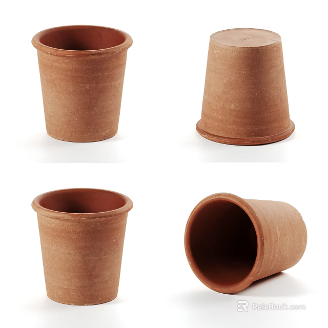 Brown Ceramic Vessels Showcased in Various Angles on White Background 3d model