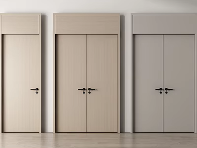 Light Tone Modern Double Doors With Wooden Texture And Minimalist Design 3d model