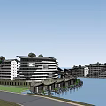 Modern Hotel Building With Unique Dome Roof Design Circular Layout And Waterfront Green Spaces
