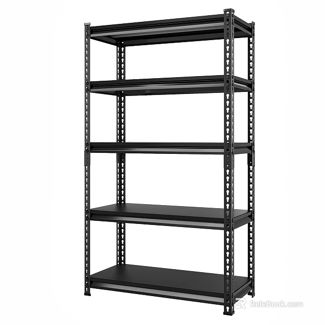 Black Metal Storage Shelf With Multiple Tiers And Sturdy Structure Design 3d model 