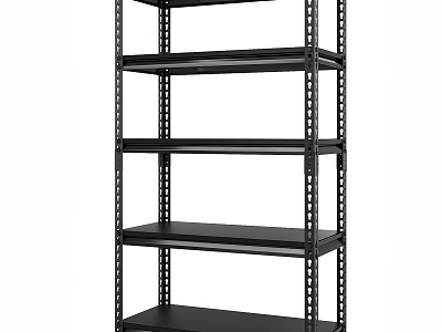 Black Metal Storage Shelf With Multiple Tiers And Sturdy Structure Design 3d model