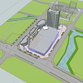 Aerial View Urban Planning Featuring High Rise Building Commercial Center And Green Spaces