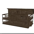 Traditional Wooden Ancient Building with Two Story Structure Carved Balconies Railings and Interior Wooden Texture
