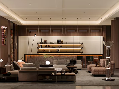 Modern Luxury Clubhouse Interior With Comfortable Sofas Coffee Tables And Pendant Lights 3d model