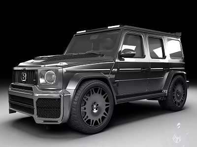 Black Rugged Off Road SUV With Modified Exterior Large Alloy Wheels And Roof Light Bar 3d model